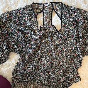 Bar III Black Floral Sheer Blouse
